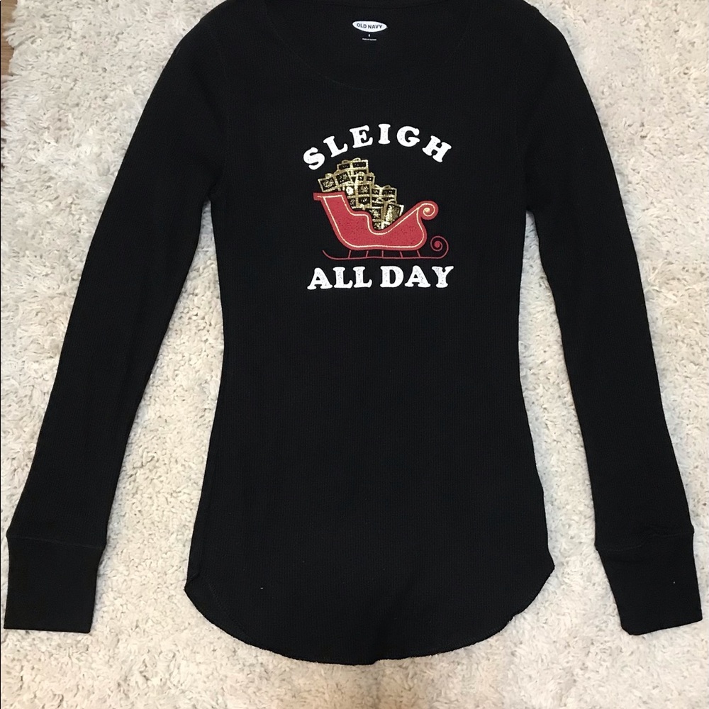 Old Navy Girls Christmas Tee Black, White, Red and Gold Size Small NWOT